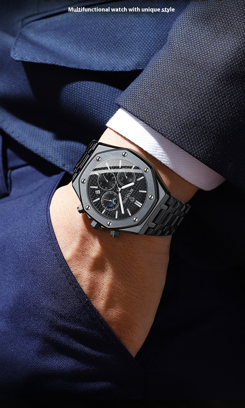 BinBond Men's Slim Quartz Watch – 42mm – Ultra-Slim 7mm – Metal Case – Butterfly Buckle