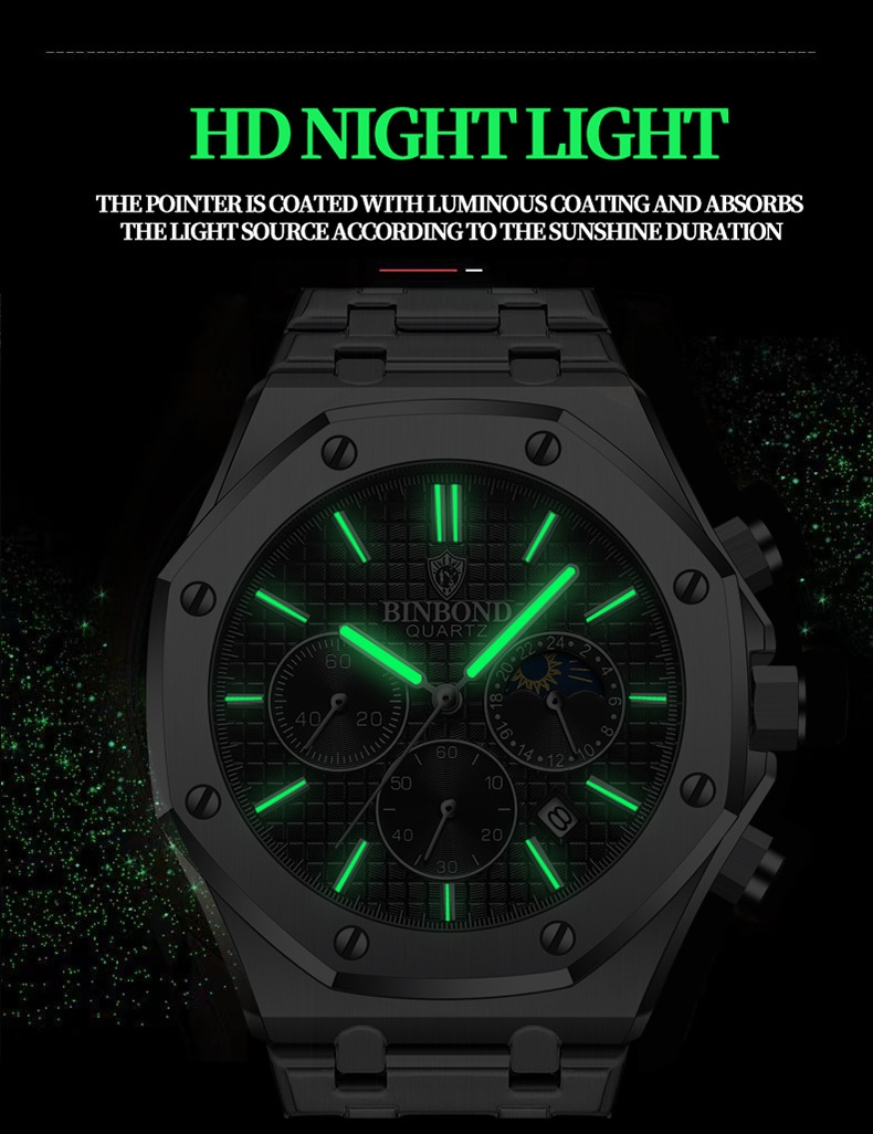 BinBond Men's Slim Quartz Watch – 42mm – Ultra-Slim 7mm – Metal Case – Butterfly Buckle