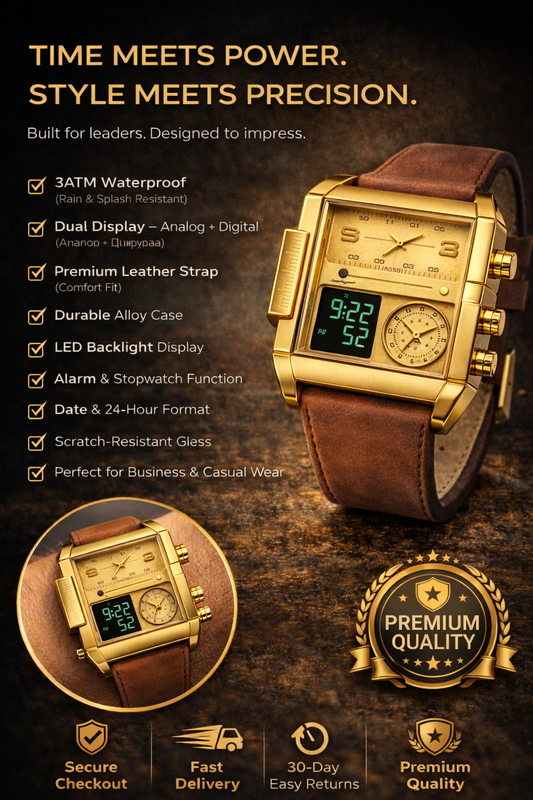 Men's Dual Display Quartz Leather Watch