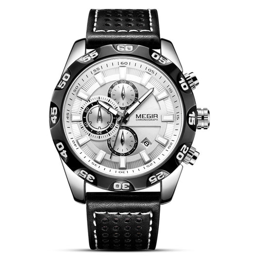 Meigeer Men's Multifunctional Sport Watch – 47mm – Chronograph – Luminous – Leather Strap